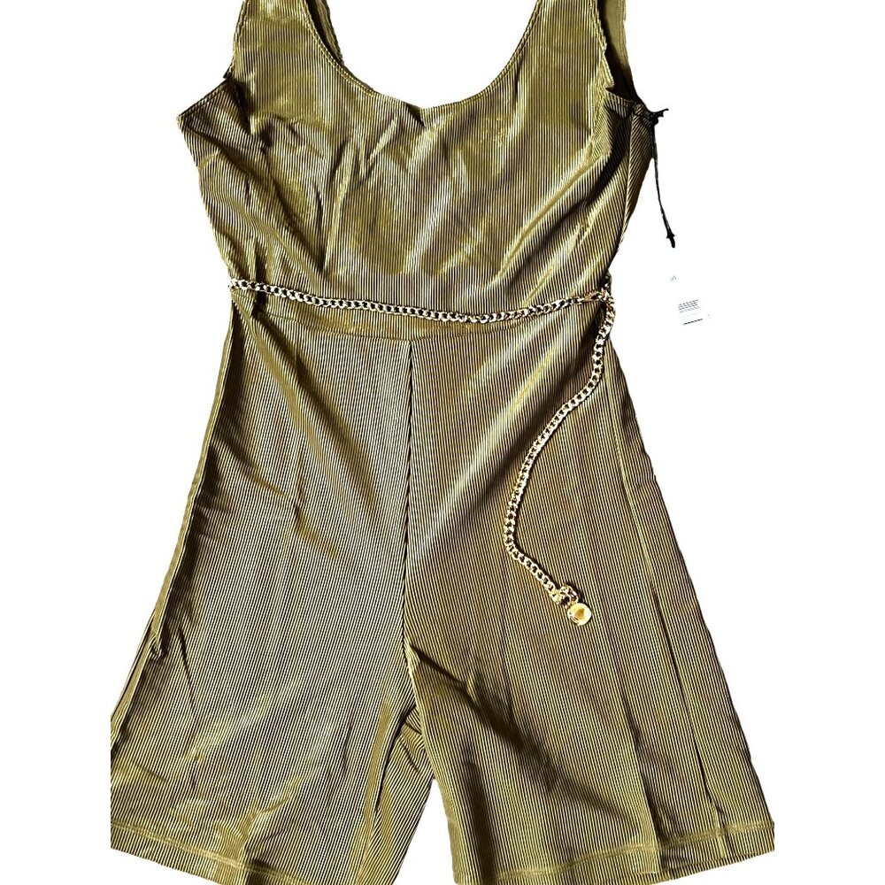 WeWoreWhat NWT Scoop Activewear Bodysuit Sz Small Shimmery Green Chain Belt Acti - Picture 9 of 12